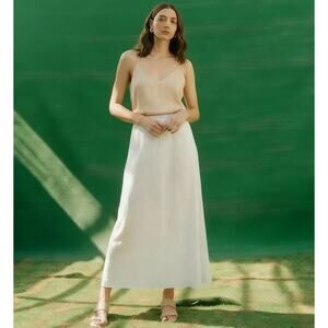 Joie Women's White Linen Blend Midi Skirt Chic Bias Cut With Liner Size 6 NWT